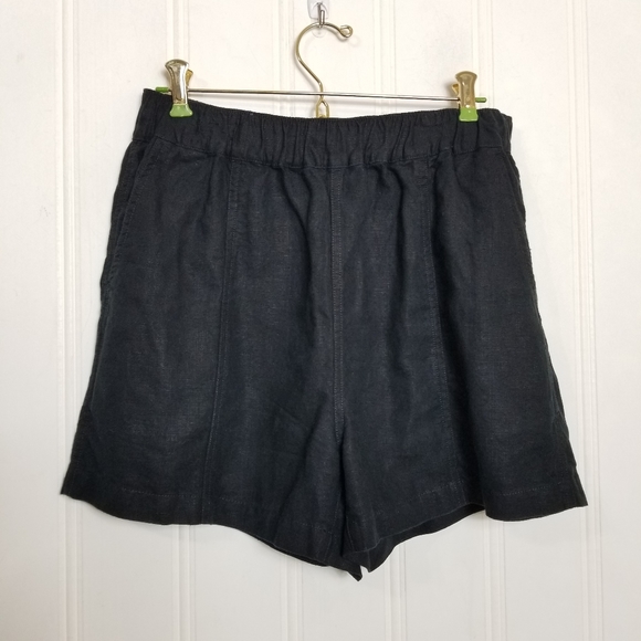Madewell Pull On Black Shorts Womens Linen-Blend High Waist Elastic 3.5" Size S - Picture 2 of 8